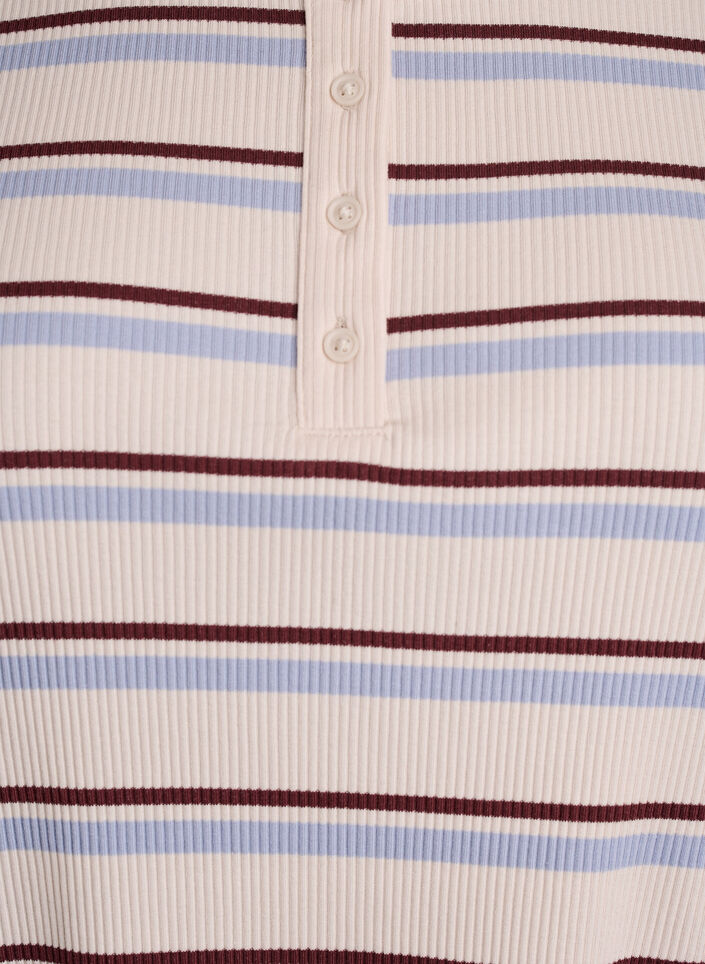 Ribbet T-skjorte med striper og knappedetalj, Lilla, Packshot image number 2