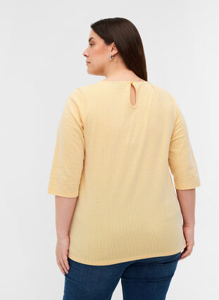Stripete bluse med 3/4-ermer, Mimosa, Model image number 1