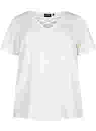 T-skjorte med V-hals og kryssdetalj, Warm Off-white