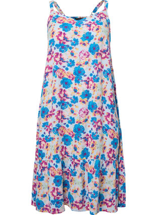 Zizzi Sommerkjole i viskose med stropper, Multi Flower AOP, Packshot image number 0