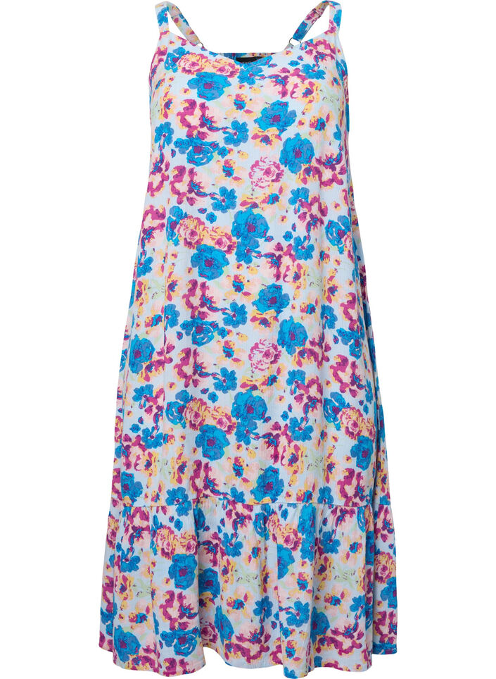 Sommerkjole i viskose med stropper, Multi Flower AOP, Packshot image number 0