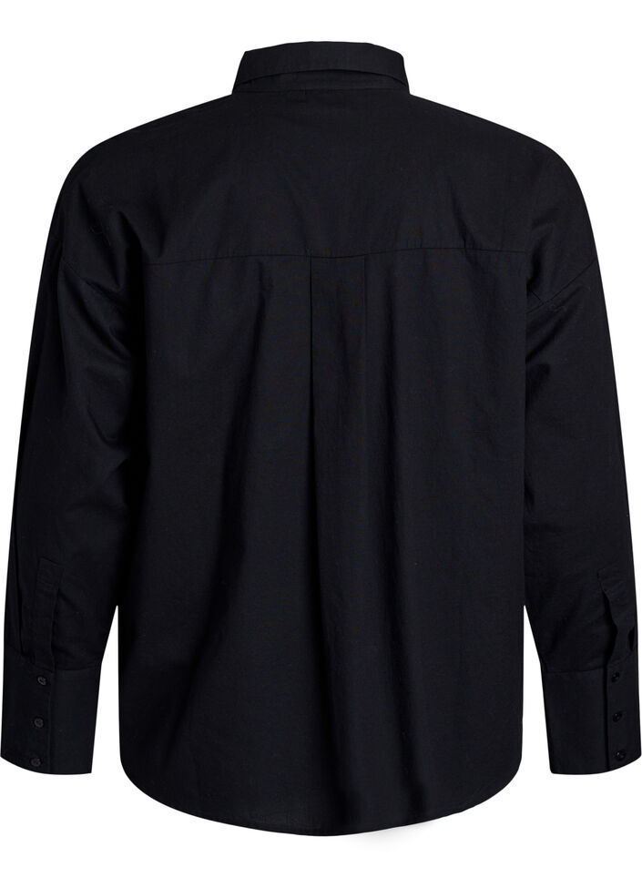 Bomullsskjorte med tone-på-tone blomsterbroderi, Black, Packshot
