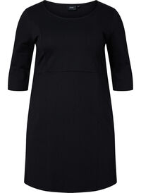 Ensfarget kjole med 3/4-ermer og splitt, Black Ensfarget kjole med 3/4-ermer og splitt