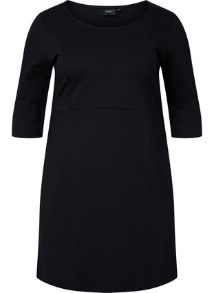 Ensfarget kjole med 3/4-ermer og splitt, Black, Packshot image number 0