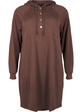 Zizzi Langermet joggekjole med hette, Chocolate M. Mél., Packshot image number 0