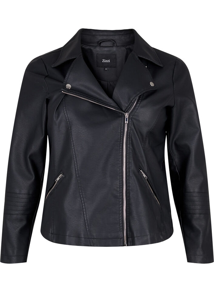 Biker jakke i imitert skinn, Svart, Packshot image number 0