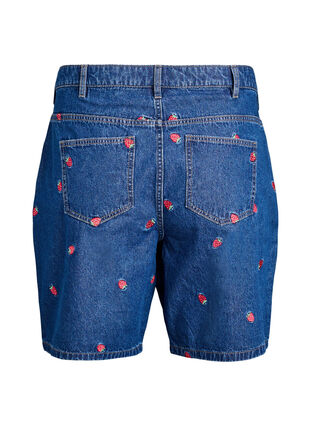 Zizzi Dongerishorts med broderte jordbær, Blå, Packshot image number 1