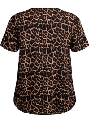 Zizzi FLASH - Kortermet bluse i viskose med trykk, Brun, Packshot image number 1