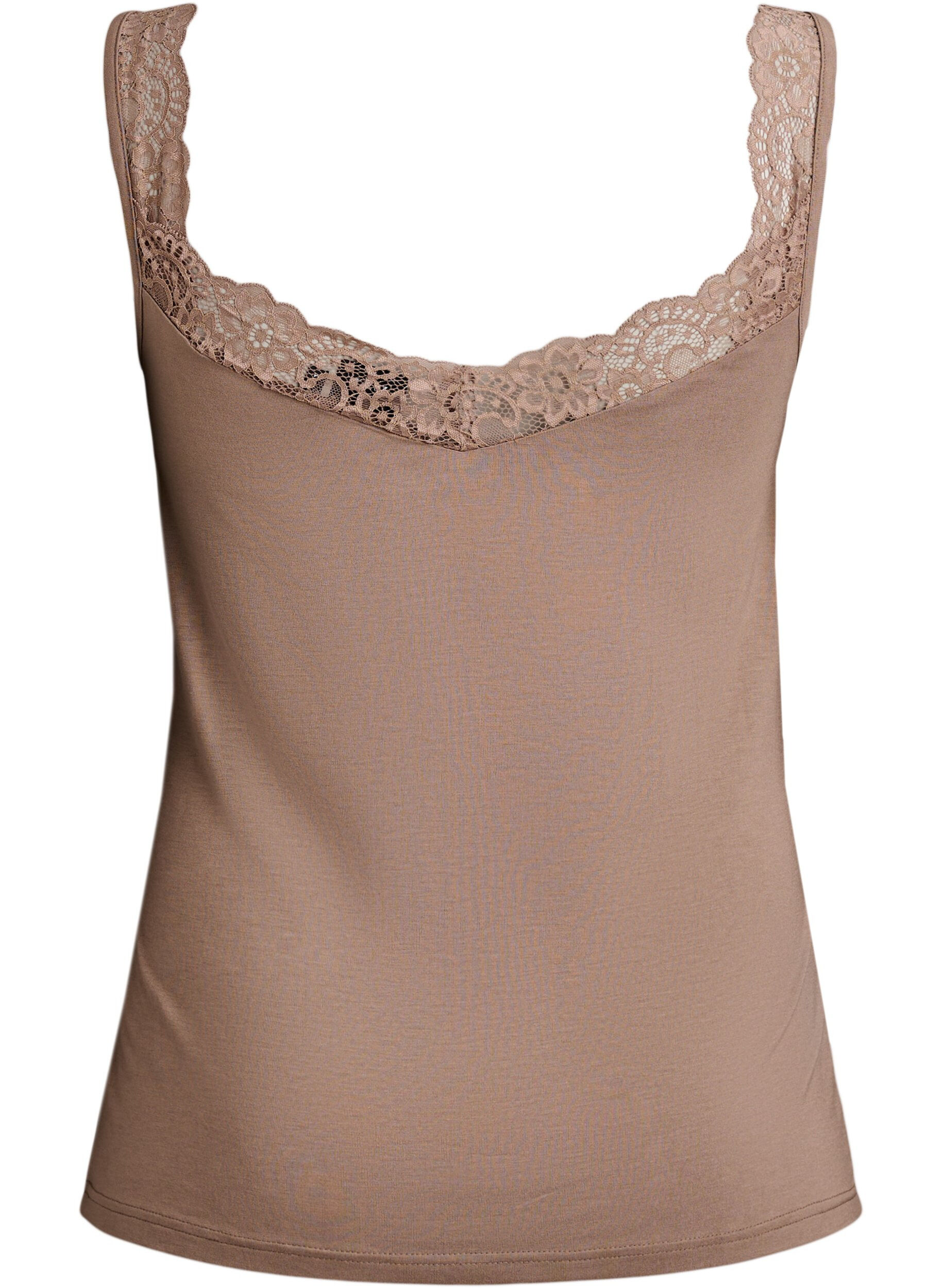 ZizziTopp i viskose med blondekant, Beige, Packshot image number 1