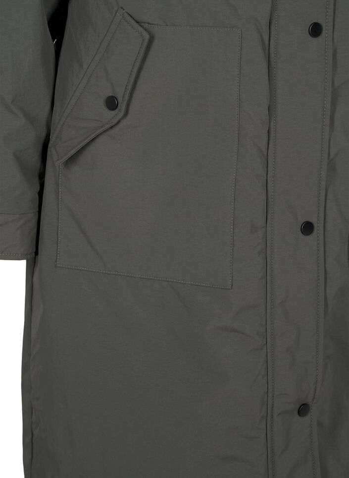 Parkas med hette og justerbar midje, Black Olive, Packshot image number 3