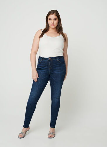 Super slim Amy jeans med høyt liv, Dark Blue, Model image number 0