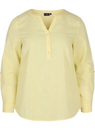 Bomullsbluse med V-hals, Yellow