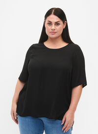 Bluse med kryssdetaljer på baksiden, Black, Model