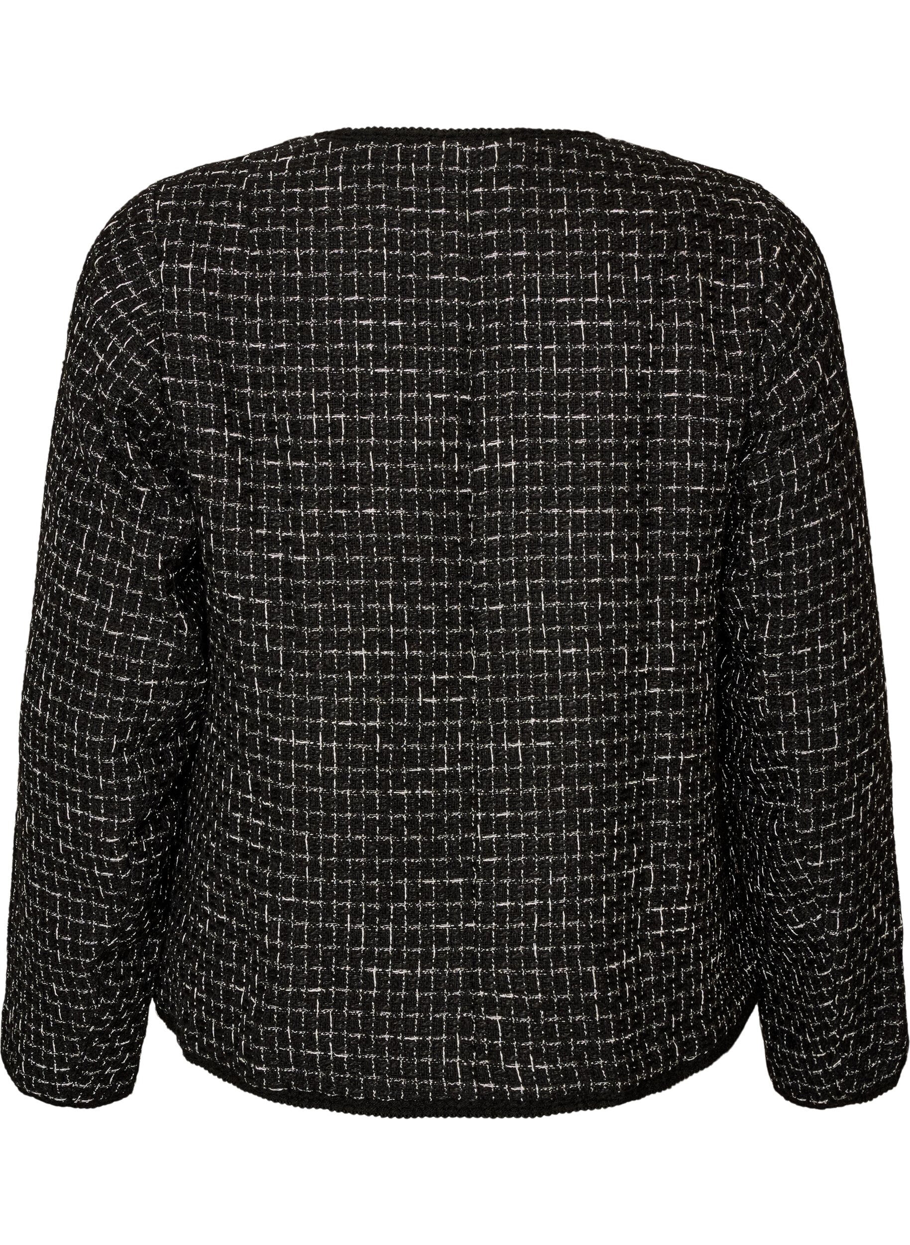 ZizziJakke i boucl&eacute; med gullfargede knapper, Svart, Packshot image number 1