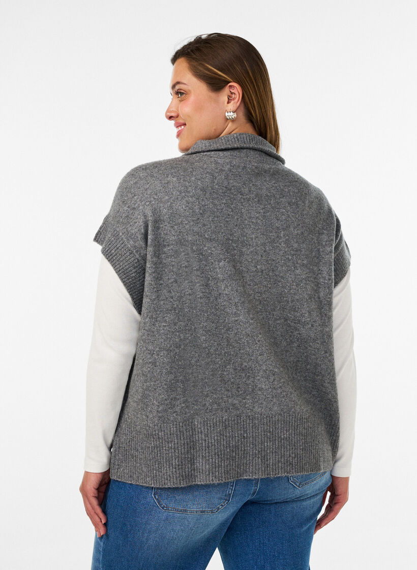 Strikkevest med h&oslash;y krage og glidel&aring;s, Gr&aring;, Model image number 2