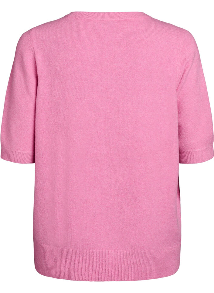 Strikket bluse med korte ermer, Rosa, Packshot image number 1