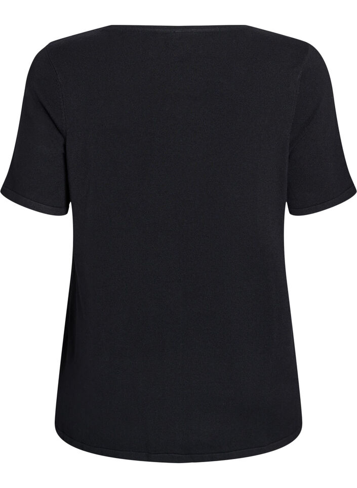 Kortermet strikkebluse i viskose, Svart, Packshot image number 1