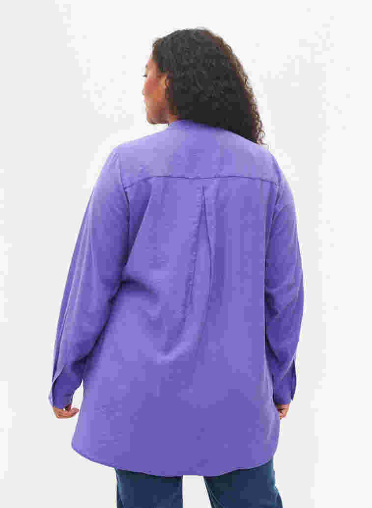 Lang skjorte med colorblock, Purple Block, Model