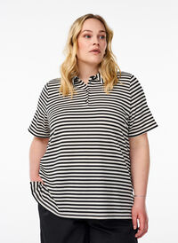 Kortermet poloskjorte med striper, Svart Kortermet poloskjorte med striper, Svart, Model