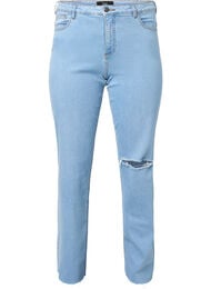 Gemma jeans med høyt liv og hull på kneet, Ex Lgt Blue