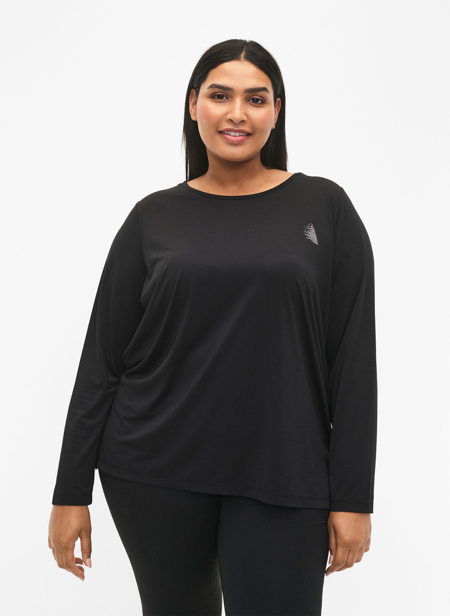 Zizzi Langermet treningsbluse med struktur, Black, Model image number 0