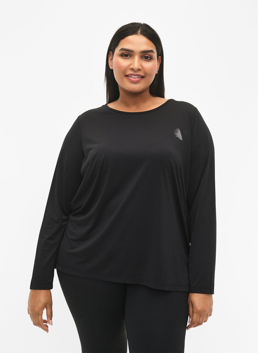 Langermet treningsbluse med struktur, Black, Model image number 0