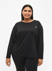 Langarmet treningsbluse med struktur, Black, Model