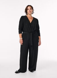Jumpsuit med glitter og knytebelte, Svart Jumpsuit med glitter og knytebelte, Svart, Model