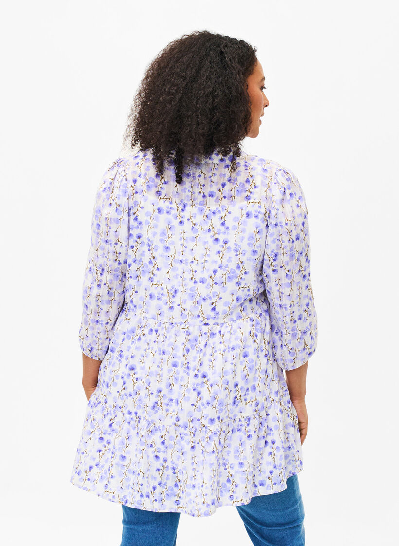 Tunika med trekvartlange ermer og blomstertrykk, Sand Verbena AOP, Model image number 1