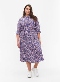 FLASH - Skjortekjole med blomstermønster , Strong Blue Flower, Model