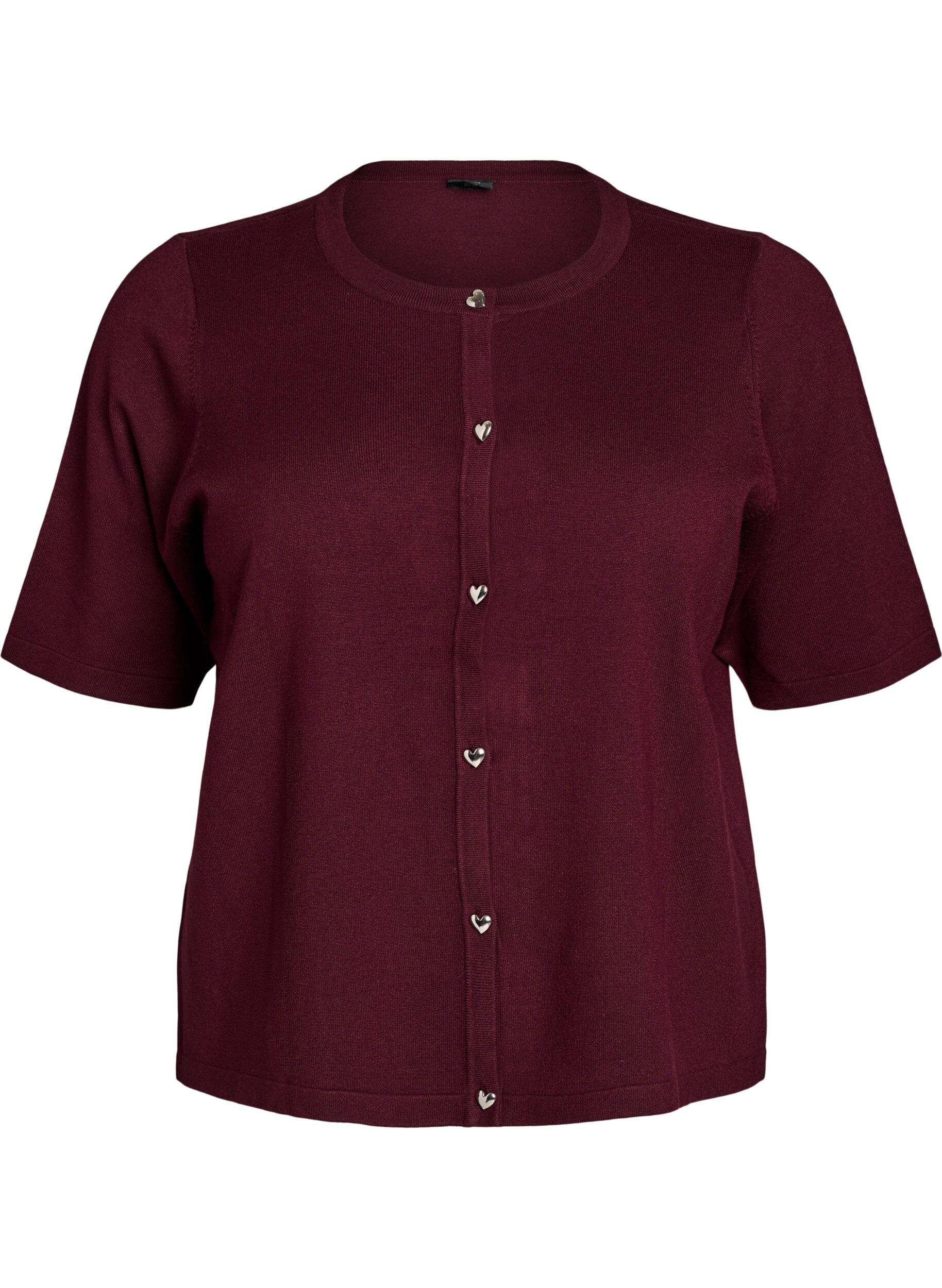 Strikket cardigan med hjerteknapper og korte ermer