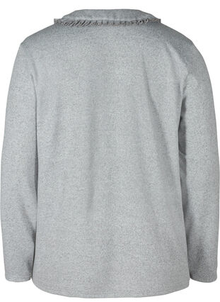 Bluse med volangkrave og dekorative knapper, Light Grey Melange, Packshot image number 1
