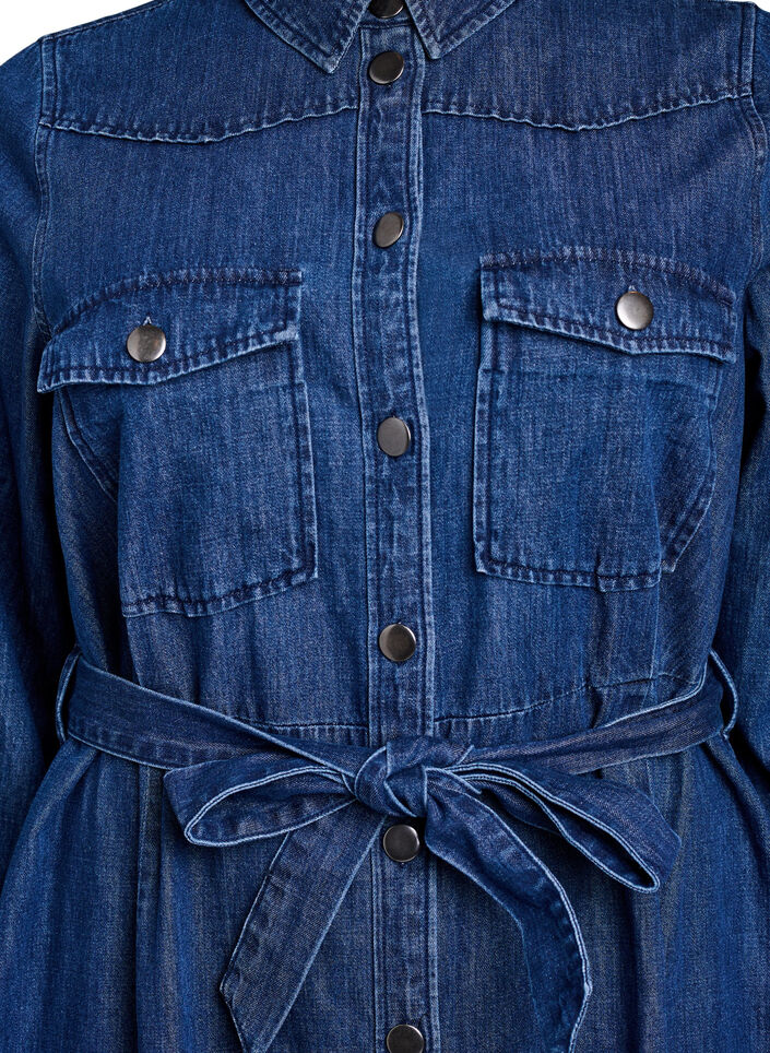 Mididenimkjole med knytebelte, Dark Blue Denim, Packshot