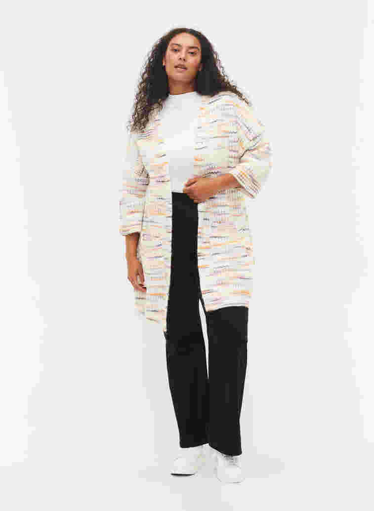 Melert strikket cardigan med cropped ermer, Multi Color, Model image number 2