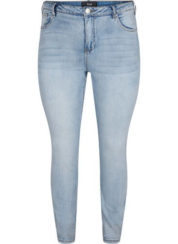 Amy jeans med høyt liv og dekorativ sten, Light blue, Packshot image number 0