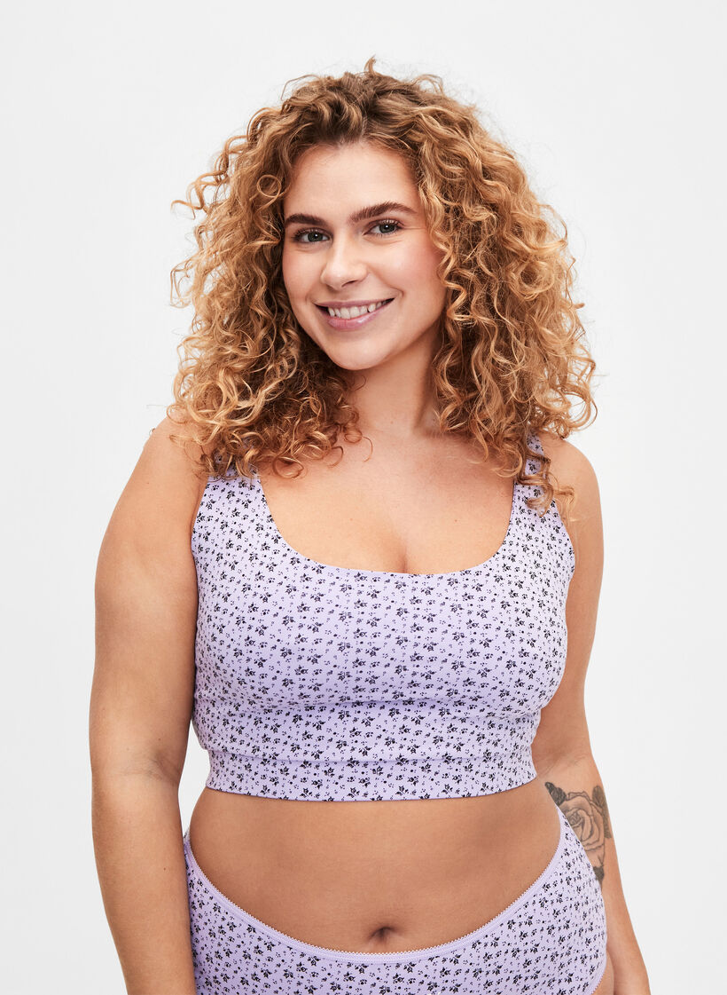 2-pack BH-topp i bomull med justerbare stropper, Purple Rose/Black, Model image number 0