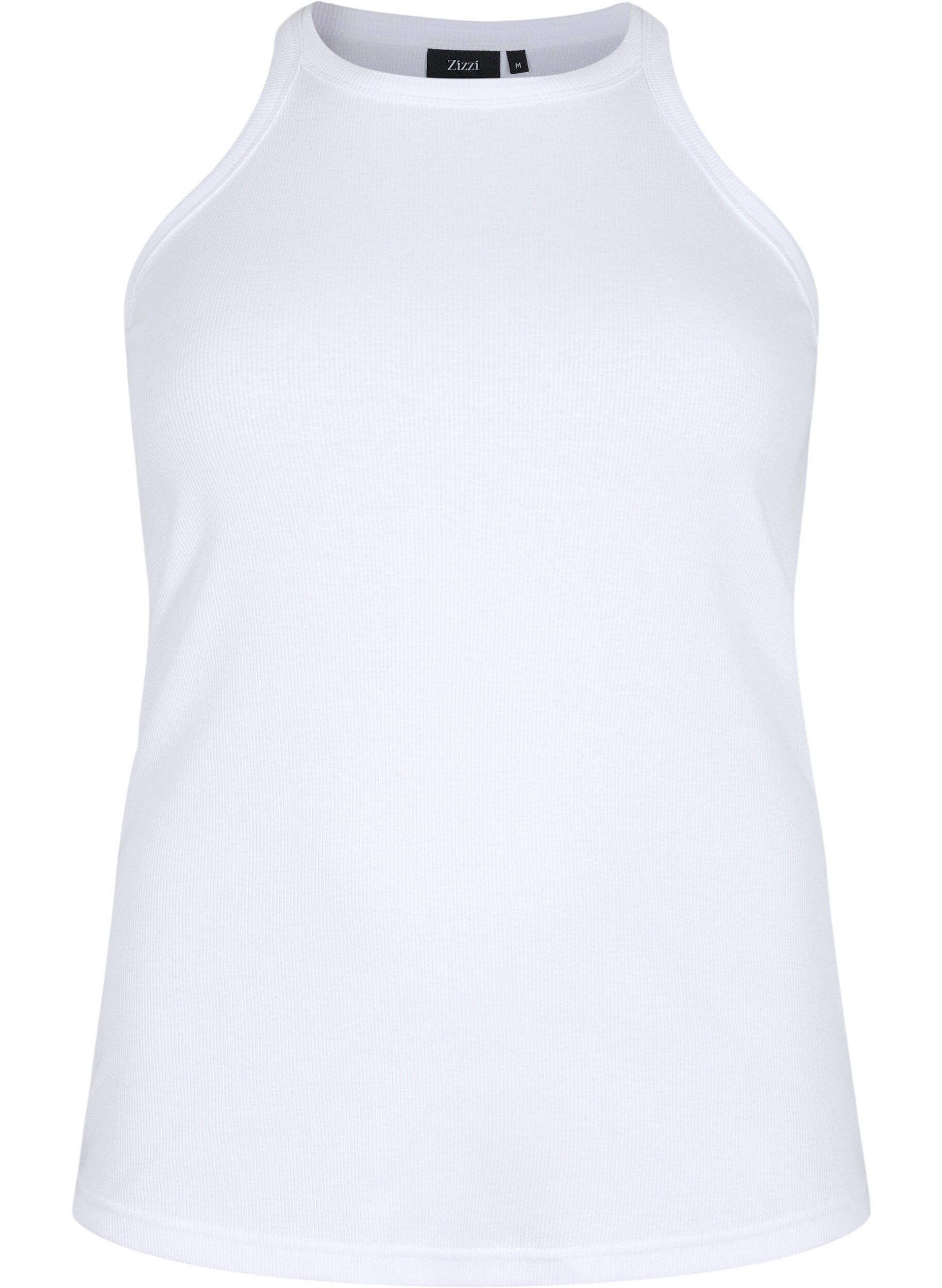 Zizzi Ribbet tanktopp i bomull, Bright White, Packshot image number 0