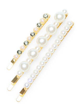 Hårnåler mer perler, 3 stk., Pearl, Packshot image number 0