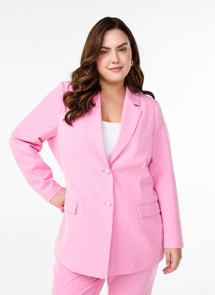 Zizzi Klassisk blazer med knappelukking, Begonia Pink, Model image number 0