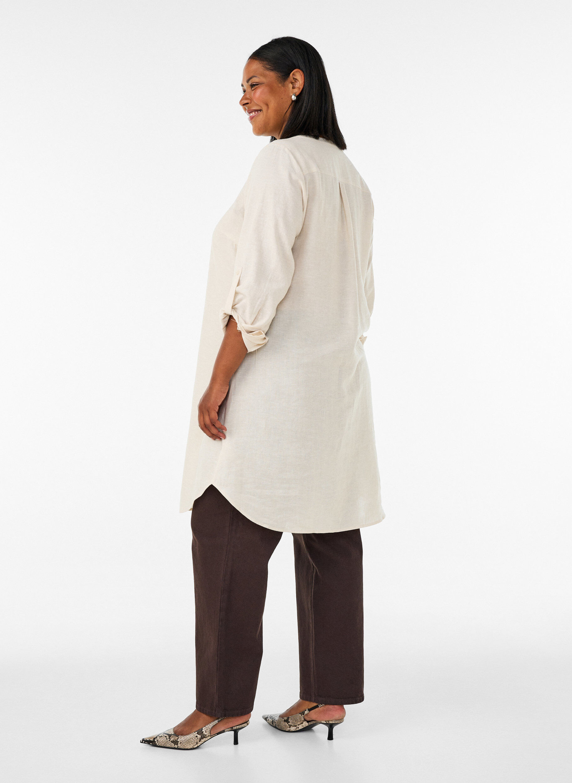 ZizziLang skjorte i lin og viskose, Beige, Model image number 2