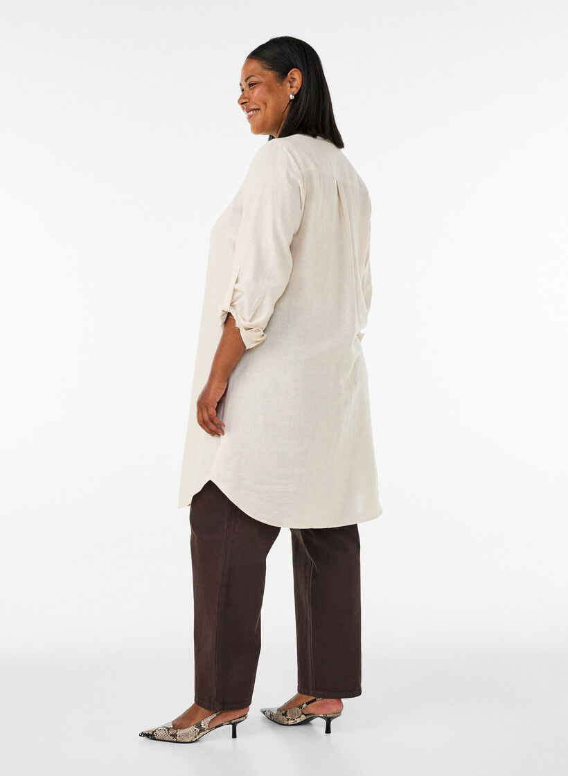 Lang skjorte i lin og viskose, Beige, Model image number 2
