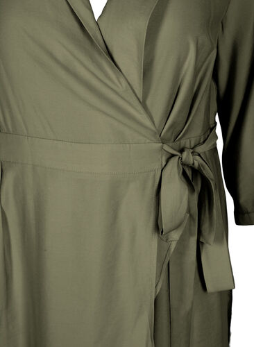 Omslagskjole med 3/4-ermer i viskose, Dusty Olive, Packshot image number 2