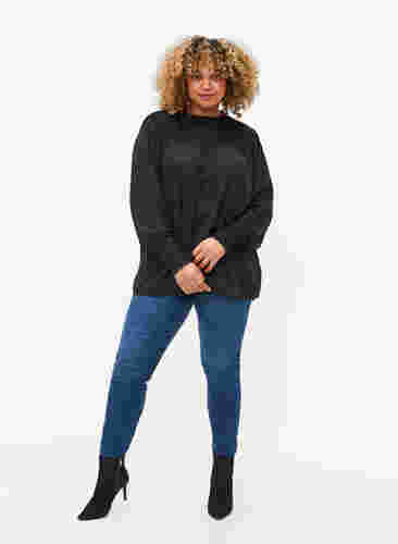 Langermet bluse med smock, Black, Model image number 2