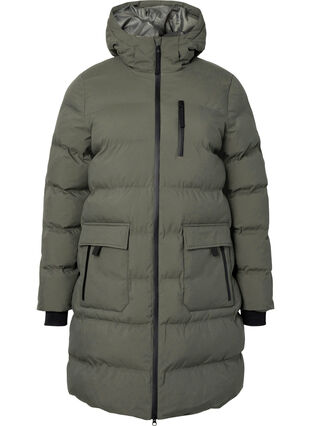 Pufferjakke med hette og lommer, Beluga, Packshot image number 0