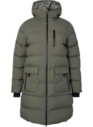 Pufferjakke med hette og lommer, Beluga, Packshot image number 0