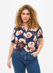 Bluse med korte ermer og V-hals, Bl&aring;, Model image number 0