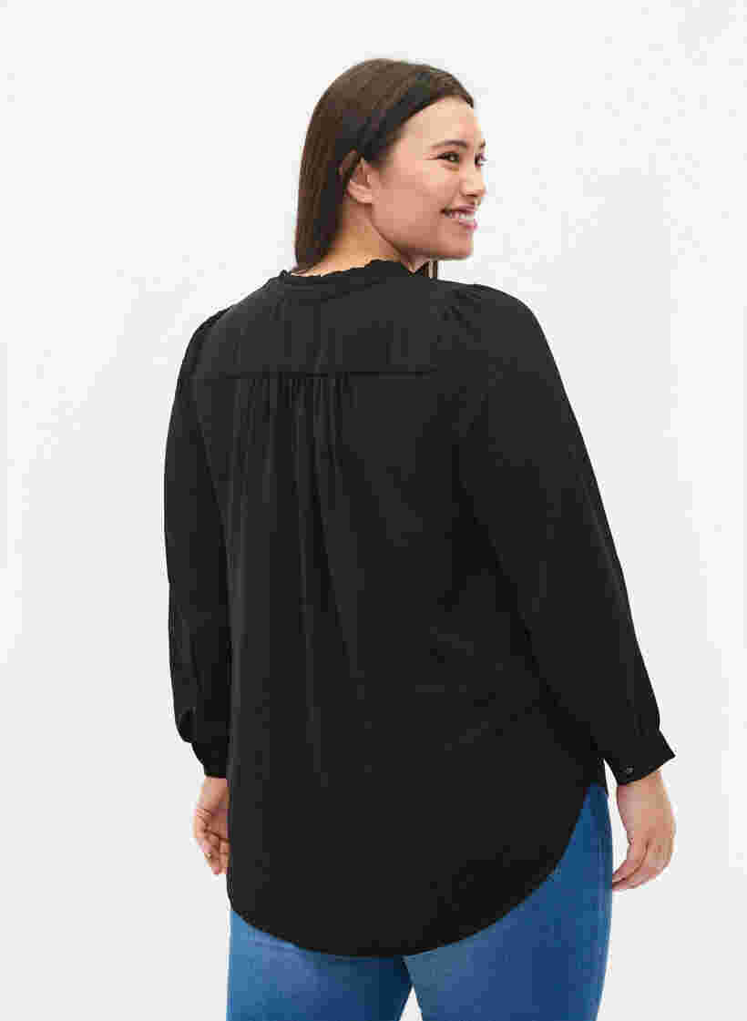Langermet bluse med V-hals, Black, Model image number 1