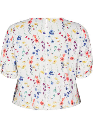 Zizzi Blomstret bluse med vaffelsøm, Blå, Packshot image number 1