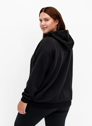 Vattert sportscardigan med hette, Black, Model image number 1