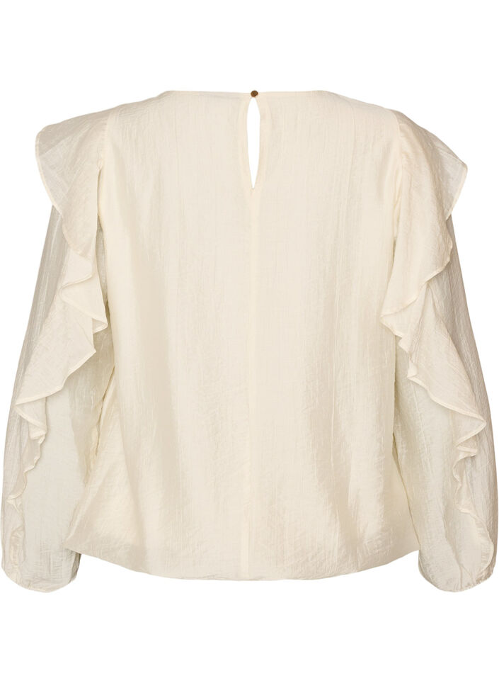 Bluse med rysjer og ballongfasong, Vanilje, Packshot image number 1